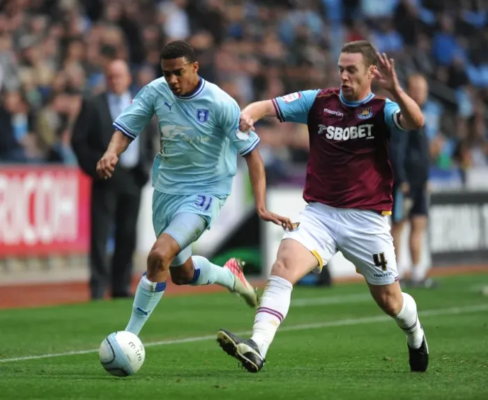 Framed Print : Battle of the Midfield: Cyrus Christie vs. Kevin Nolan - Coventry City vs. West Ham United, Npower Championship (November 19, 2011) at Ricoh Arena Framed Print : Battle of the Midfield: Cyrus Christie vs. Kevin Nolan - Coventry City vs. West Ham United, Npower Championship (November 19, 2011) at Ricoh Arena