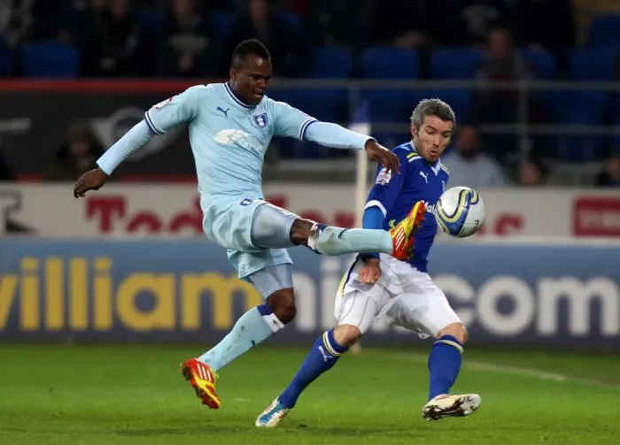 Framed Print : Battle for Possession: Coventry City vs. Cardiff City, Npower Championship - Alex Nimley vs. Kevin McNaughton Framed Print : Battle for Possession: Coventry City vs. Cardiff City, Npower Championship - Alex Nimley vs. Kevin McNaughton