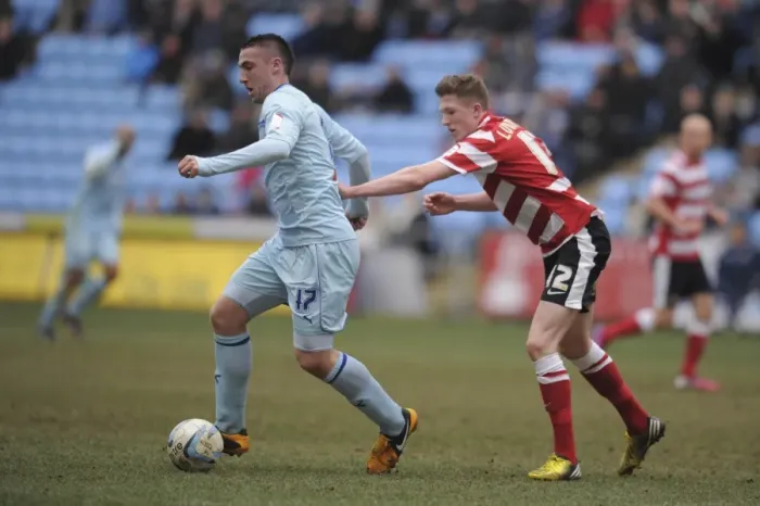 Framed Print : Battle of Ricoh Arena: Coventry City vs Doncaster Rovers in Npower Football League One - Callum Ball vs John Lundstram Framed Print : Battle of Ricoh Arena: Coventry City vs Doncaster Rovers in Npower Football League One - Callum Ball vs John Lundstram