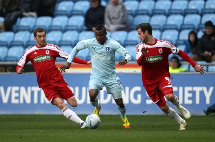 Framed Print : Battleground Ricoh Arena: Nimely vs. Bates & Thomson - Coventry City vs. Middlesbrough Championship Clash (21-01-2012) Framed Print : Battleground Ricoh Arena: Nimely vs. Bates & Thomson - Coventry City vs. Middlesbrough Championship Clash (21-01-2012)