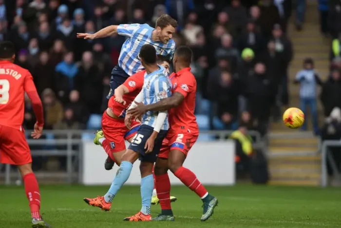 Framed Print : Ben Turner Scores Coventry City's Second Goal vs. Gillingham (Sky Bet League One) Framed Print : Ben Turner Scores Coventry City's Second Goal vs. Gillingham (Sky Bet League One)