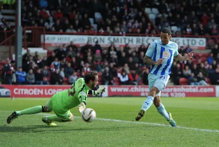 Framed Print : Callum Wilson Scores First Goal for Coventry City in Sky Bet League One Match Against Brentford Framed Print : Callum Wilson Scores First Goal for Coventry City in Sky Bet League One Match Against Brentford