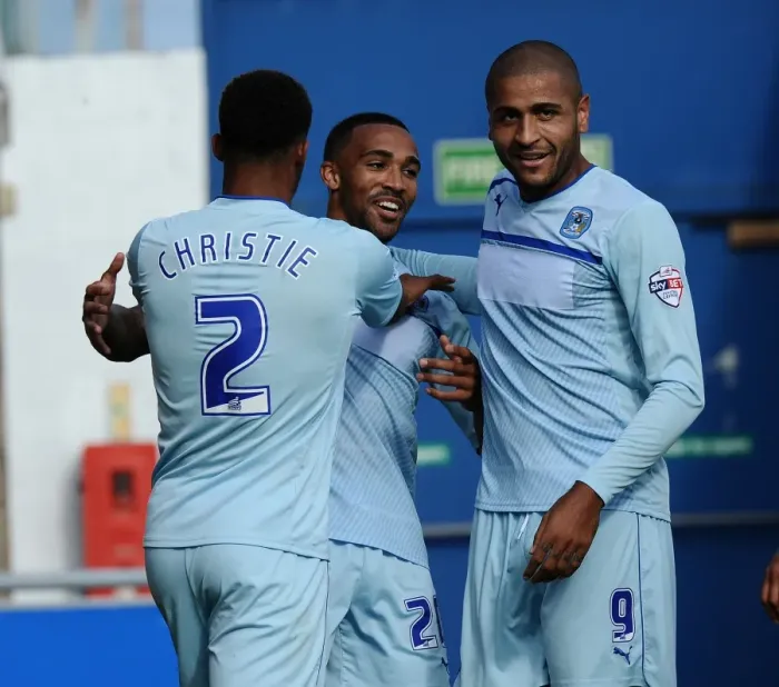 Framed Print : Callum Wilson Scores His Second Goal: Coventry City's Victory Moment vs Colchester United (Sky Bet Football League One, 2013)