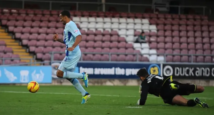 Framed Print : Callum Wilson's Hat-Trick: Coventry's Triumph Over Notts County in Sky Bet League One (02-11-2013, Sixfields) Framed Print : Callum Wilson's Hat-Trick: Coventry's Triumph Over Notts County in Sky Bet League One (02-11-2013, Sixfields)