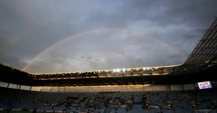 Framed Print : Capital One Cup Second Round: Coventry City vs Birmingham City Under a Rainbow at Ricoh Arena Framed Print : Capital One Cup Second Round: Coventry City vs Birmingham City Under a Rainbow at Ricoh Arena
