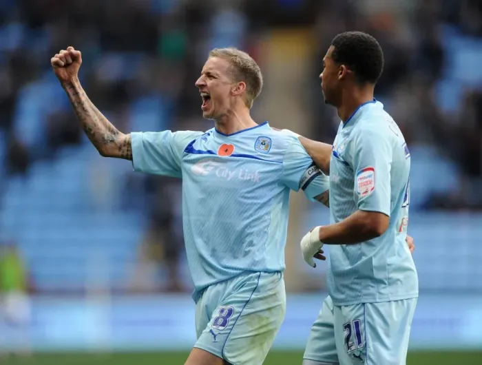 Framed Print : Carl Baker Scores Opening Goal for Coventry City Against Scunthorpe United at Ricoh Arena Framed Print : Carl Baker Scores Opening Goal for Coventry City Against Scunthorpe United at Ricoh Arena