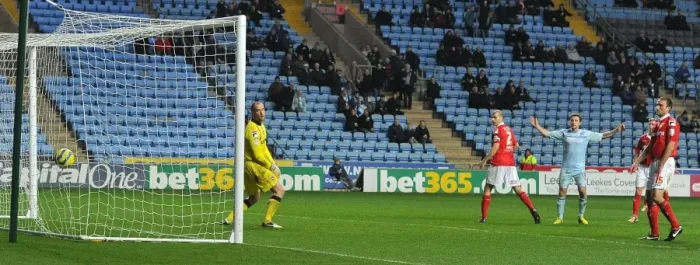 Framed Print : Carl Baker's Epic Long-Range Strike: Coventry City's FA Cup Second Round Triumph over Morecambe (December 1, 2012) Framed Print : Carl Baker's Epic Long-Range Strike: Coventry City's FA Cup Second Round Triumph over Morecambe (December 1, 2012)