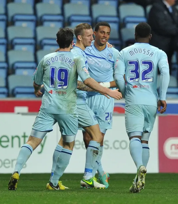 Framed Print : Carl Baker's FA Cup Goal Celebration vs Morecambe (December 2012, Coventry City) Framed Print : Carl Baker's FA Cup Goal Celebration vs Morecambe (December 2012, Coventry City)