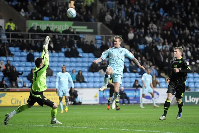 Framed Print : Carl Baker's Goal-bound Moment: Coventry City vs Leeds United, Npower Championship (February 14, 2012, Ricoh Arena) Framed Print : Carl Baker's Goal-bound Moment: Coventry City vs Leeds United, Npower Championship (February 14, 2012, Ricoh Arena)