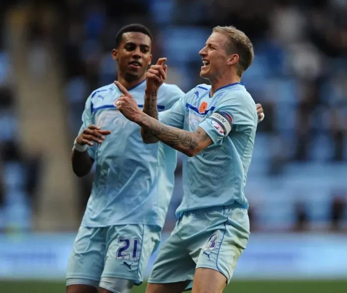 Framed Print : Carl Baker's Goal Celebration: Coventry City vs. Scunthorpe United (Npower League One, 2012) Framed Print : Carl Baker's Goal Celebration: Coventry City vs. Scunthorpe United (Npower League One, 2012)