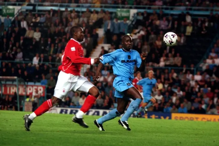 Framed Print : Chasing Glory: Paul Williams vs. Stern John - Coventry City vs. Nottingham Forest (2001) Framed Print : Chasing Glory: Paul Williams vs. Stern John - Coventry City vs. Nottingham Forest (2001)