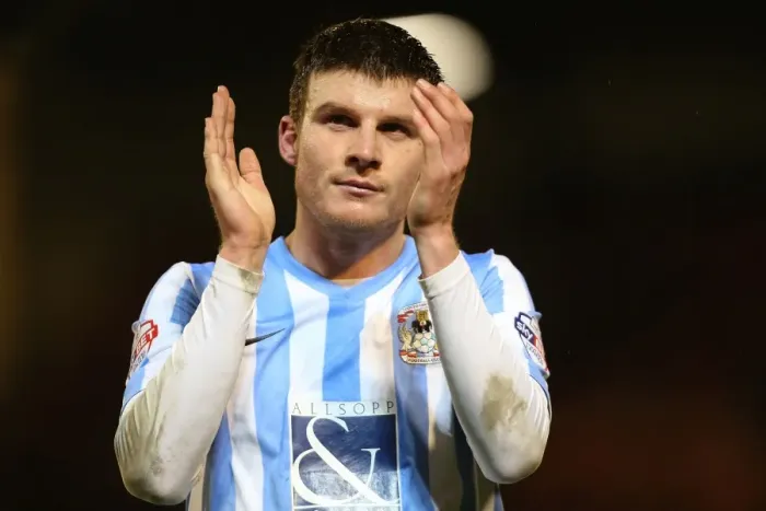 Framed Print : Chris Stokes of Coventry City Salutes Fans in Triumphant Moment after Barnsley Victory Framed Print : Chris Stokes of Coventry City Salutes Fans in Triumphant Moment after Barnsley Victory