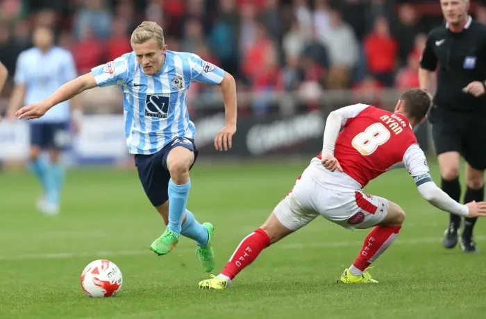 Framed Print : Clash of Captains: Jimmy Ryan vs George Thomas in Fleetwood Town vs Coventry City (Sky Bet League One)