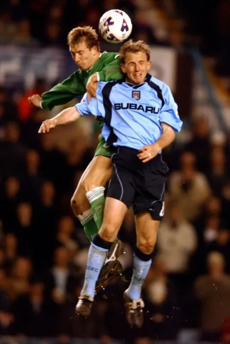 Framed Print : Clash of Heads: Paul Trollope vs. David Livermore, Coventry City vs. Millwall, Nationwide League Division One (April 12, 2002) Framed Print : Clash of Heads: Paul Trollope vs. David Livermore, Coventry City vs. Millwall, Nationwide League Division One (April 12, 2002)