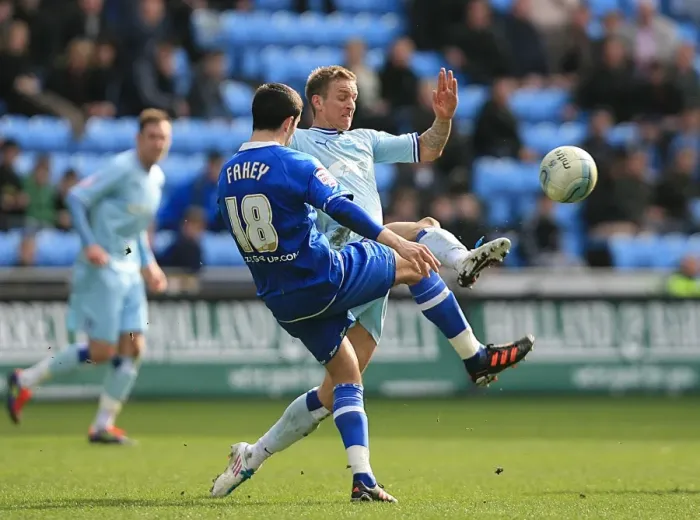 Framed Print : Clash of the Midfield Maestros: Carl Baker vs. Keith Fahey (10-03-2012, Coventry City vs. Birmingham City) Framed Print : Clash of the Midfield Maestros: Carl Baker vs. Keith Fahey (10-03-2012, Coventry City vs. Birmingham City)