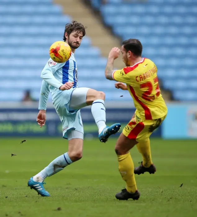 Framed Print : Clash at Ricoh Arena: Barton vs Carruthers - Coventry City vs Milton Keynes Dons (Sky Bet League One)