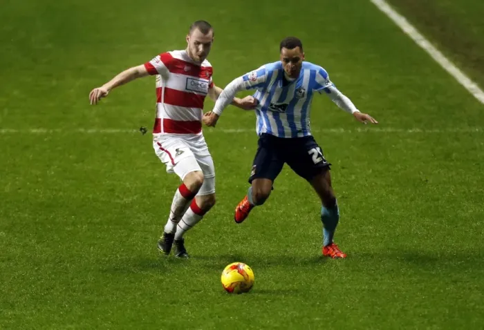 Framed Print : Clash at RICOH Arena: Jacob Murphy vs Luke McCullough - Coventry City vs Doncaster Rovers, Sky Bet League One