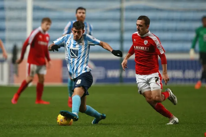 Framed Print : Clash at Ricoh Arena: Ruben Lameiras vs Josh Scowen - Sky Bet League One Showdown Framed Print : Clash at Ricoh Arena: Ruben Lameiras vs Josh Scowen - Sky Bet League One Showdown