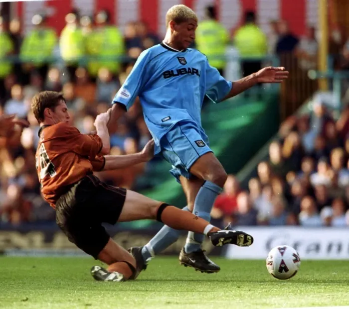Framed Print : Clash of Rivals: Bothroyd vs. Dinning - Coventry City vs. Wolverhampton Wanderers (2001) - A Football Battle Framed Print : Clash of Rivals: Bothroyd vs. Dinning - Coventry City vs. Wolverhampton Wanderers (2001) - A Football Battle