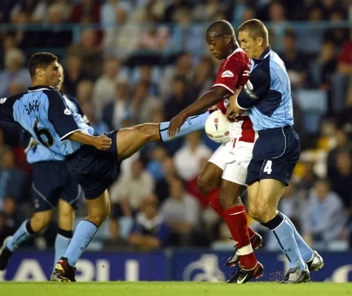 Framed Print : Clash of Titans: Coventry City vs. Nottingham Forest - A Battle of Stars: Safri, Konjic vs. Harewood (27-08-2003) Framed Print : Clash of Titans: Coventry City vs. Nottingham Forest - A Battle of Stars: Safri, Konjic vs. Harewood (27-08-2003)