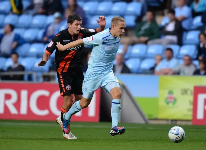 Framed Print : Clash of the Titans: McAllister vs. Hussey in Coventry City vs Sheffield United Npower League One Showdown Framed Print : Clash of the Titans: McAllister vs. Hussey in Coventry City vs Sheffield United Npower League One Showdown