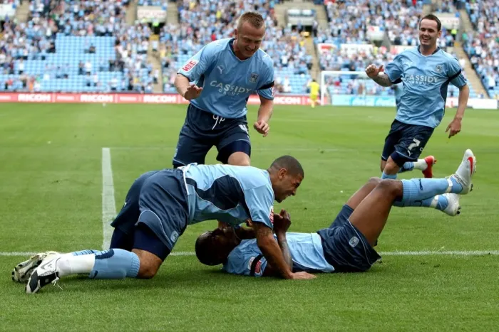 Framed Print : Clinton Morrison's Euphoric Moment: First Goal for Coventry City Against Ipswich Town (09-08-2009), Ricoh Arena Framed Print : Clinton Morrison's Euphoric Moment: First Goal for Coventry City Against Ipswich Town (09-08-2009), Ricoh Arena