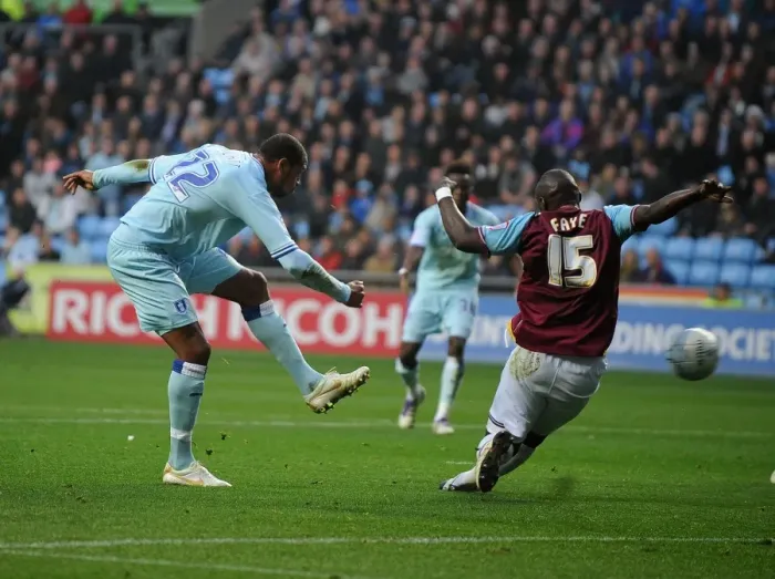 Framed Print : Clive Platt Scores First Goal for Coventry City vs. West Ham United in Npower Championship (19-11-2011, Ricoh Arena) Framed Print : Clive Platt Scores First Goal for Coventry City vs. West Ham United in Npower Championship (19-11-2011, Ricoh Arena)