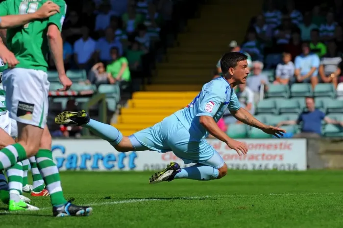 Framed Print : Cody McDonald Scores for Coventry City in Npower League One Match against Yeovil Town at Huish Park