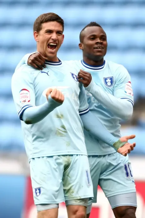 Framed Print : Cody McDonald's Euphoric Moment: First Goal for Coventry City vs. Peterborough United (07-04-2012) Framed Print : Cody McDonald's Euphoric Moment: First Goal for Coventry City vs. Peterborough United (07-04-2012)