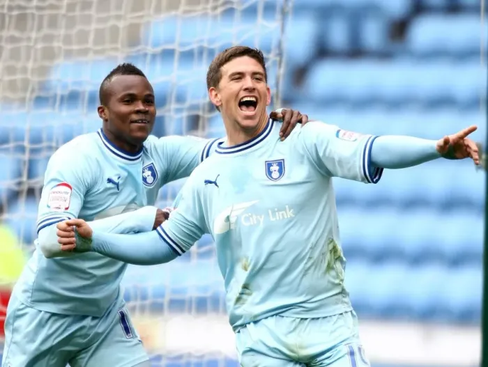 Framed Print : Cody McDonald's Thrilling First Goal for Coventry City vs. Peterborough United at Ricoh Arena Framed Print : Cody McDonald's Thrilling First Goal for Coventry City vs. Peterborough United at Ricoh Arena