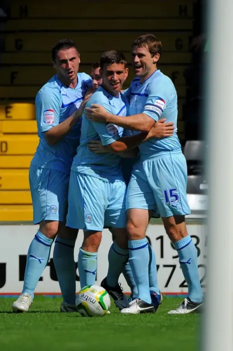 Framed Print : Cody McDonald's Thrilling Goal: Coventry City's Victory Celebration at Huish Park Against Yeovil Town (August 18, 2012) Framed Print : Cody McDonald's Thrilling Goal: Coventry City's Victory Celebration at Huish Park Against Yeovil Town (August 18, 2012)