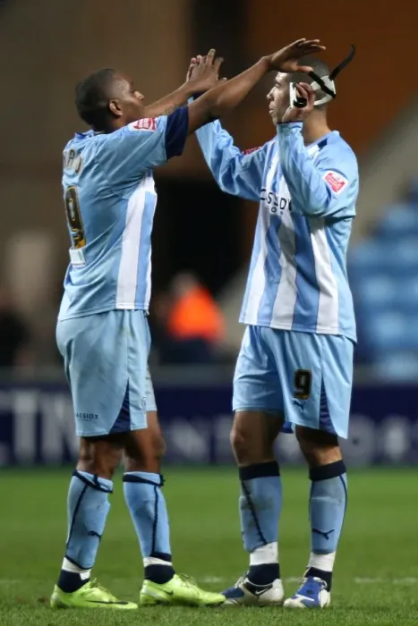Framed Print : Coventry City FC: Clinton Morrison and Leon Best's Euphoric FA Cup Fifth Round Replay Victory Over Blackburn Rovers (2009) Framed Print : Coventry City FC: Clinton Morrison and Leon Best's Euphoric FA Cup Fifth Round Replay Victory Over Blackburn Rovers (2009)