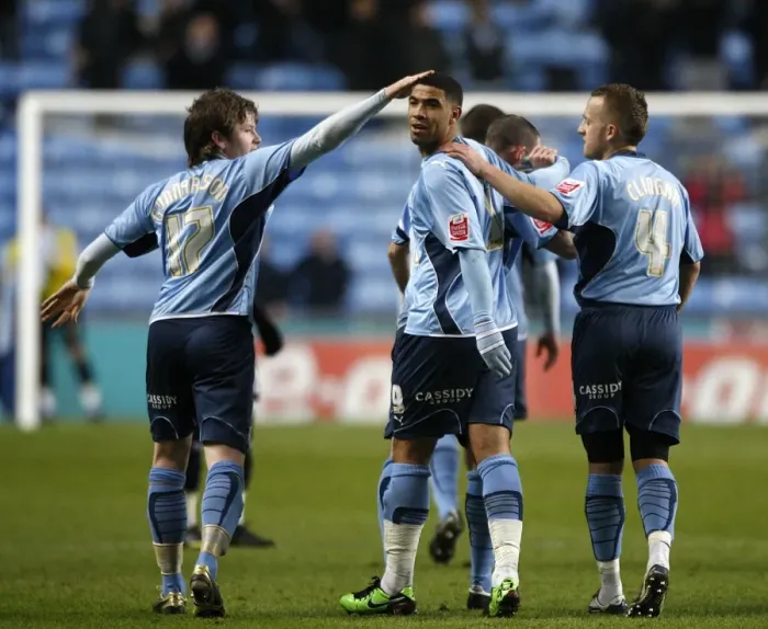 Framed Print : Coventry City FC: Leon Best Scores First Goal Against Portsmouth in FA Cup Third Round Replay Framed Print : Coventry City FC: Leon Best Scores First Goal Against Portsmouth in FA Cup Third Round Replay