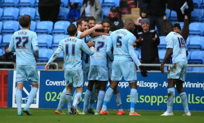 Framed Print : Coventry City FC: Sanmi Odelusi Scores His Second Goal Against Rochdale in Sky Bet League One Framed Print : Coventry City FC: Sanmi Odelusi Scores His Second Goal Against Rochdale in Sky Bet League One