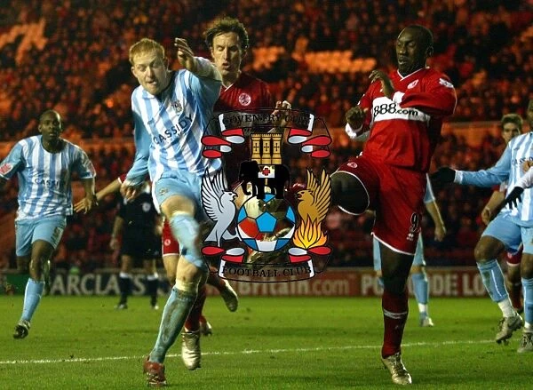 Coventry City FC vs Middlesbrough: Andew Whing Sandwiched by Southgate and Hasselbaink in FA Cup Fourth Round Replay (08-02-2006)
