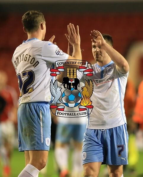 Coventry City FC's FA Cup Upset: Matthew Pennington and John Fleck Celebrate Over Walsall at Bescot Stadium