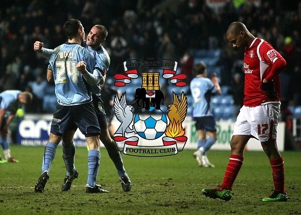 Coventry City FC's James McPake: Celebrating Championship Victory Over Nottingham Forest at Ricoh Arena (09-02-2010)