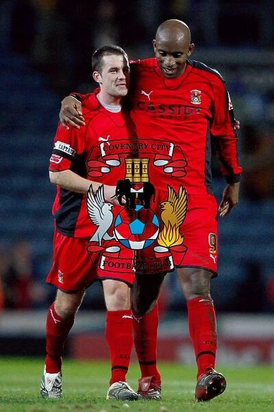Coventry City Football Club: Michael Doyle and Dele Adebola Celebrate FA Cup Upset Against Blackburn Rovers (05-01-2008)