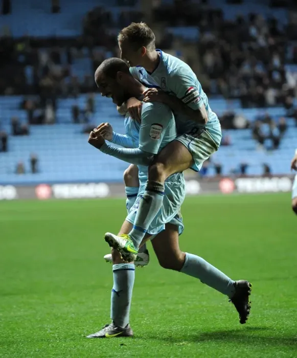 Framed Print : Coventry City: McGoldrick and Baker Celebrate Second Goal Against Crawley Town in Npower League One