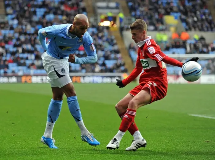 Framed Print : Coventry City vs. Middlesbrough: Marlon King and Joe Bennett Clash in Championship Showdown at Ricoh Arena Framed Print : Coventry City vs. Middlesbrough: Marlon King and Joe Bennett Clash in Championship Showdown at Ricoh Arena