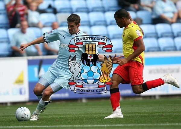 Coventry City vs. Watford: Clash between Jutkiewicz and Mariappa in the Npower Championship (20-08-2011, Ricoh Arena)