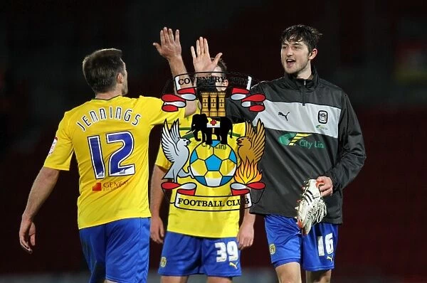 Coventry City's Adam Barton and Steven Jennings Celebrate Goal in Npower League One Match vs Doncaster Rovers