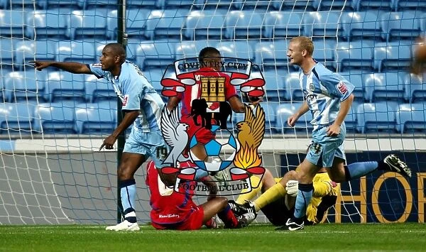 Coventry City's Clinton Morrison Celebrates First Goal Against Aldershot Town in Carling Cup Round 1 (2008)