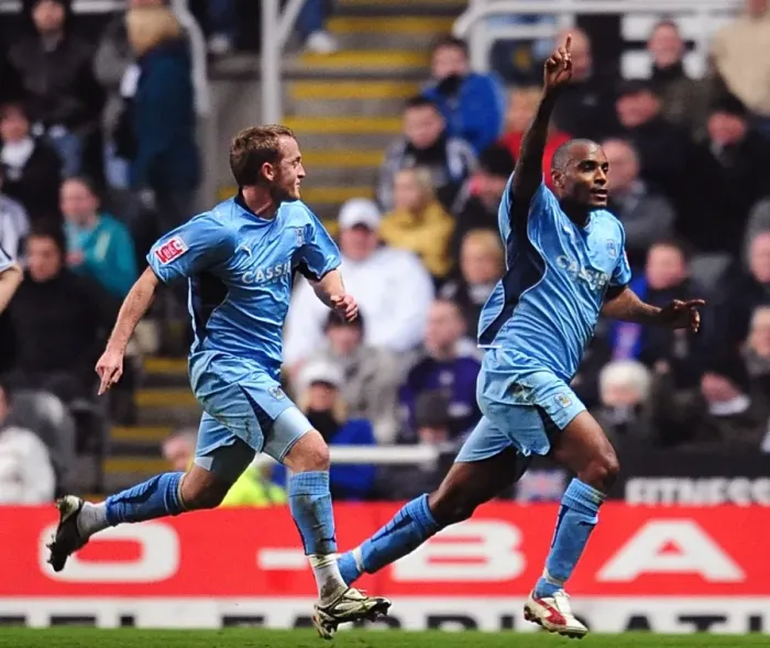 Framed Print : Coventry City's Clinton Morrison Scores the Opener Against Newcastle United in Championship Clash at St. James Park
