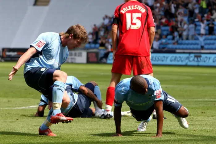 Framed Print : Coventry City's Clinton Morrison Scores Second Goal vs. Ipswich Town in Championship Match at Ricoh Arena (09-08-2009) Framed Print : Coventry City's Clinton Morrison Scores Second Goal vs. Ipswich Town in Championship Match at Ricoh Arena (09-08-2009)