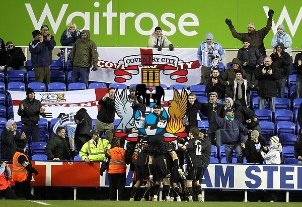 Coventry City's Daniel Fox Scores Opener: Celebrating with Team Mates and Fans at Reading's Madejski Stadium (Championship 2008)