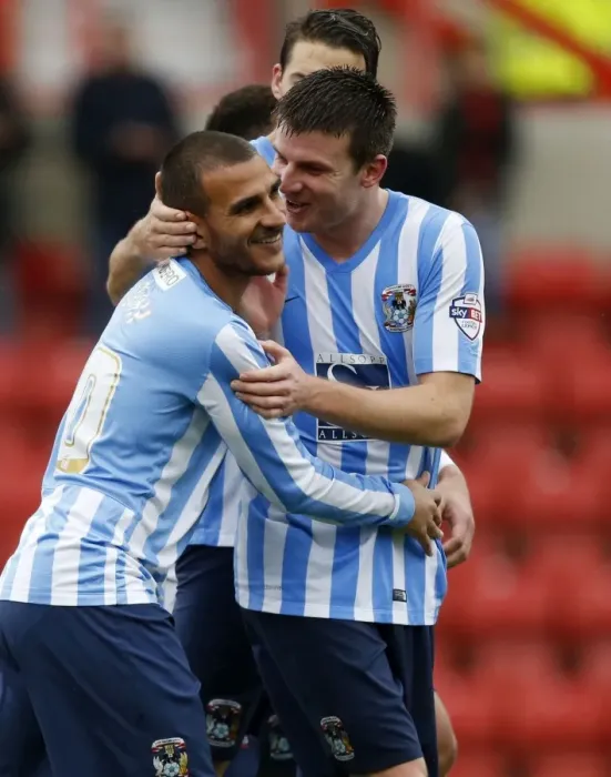 Framed Print : Coventry City's Double Victory: Marcus Tudgay's Brace Against Swindon Town in Sky Bet League One Framed Print : Coventry City's Double Victory: Marcus Tudgay's Brace Against Swindon Town in Sky Bet League One