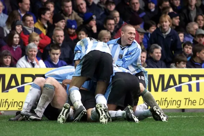 Framed Print : Coventry City's Glory: John Hartson's Hat-Trick Celebration vs. Leicester City (07-04-2001) Framed Print : Coventry City's Glory: John Hartson's Hat-Trick Celebration vs. Leicester City (07-04-2001)