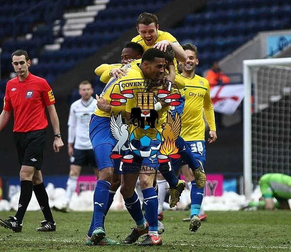 Coventry City's Jubilant Moment: Celebrating the Second Goal Against Preston North End in Npower League One (January 26, 2013 - Deepdale)