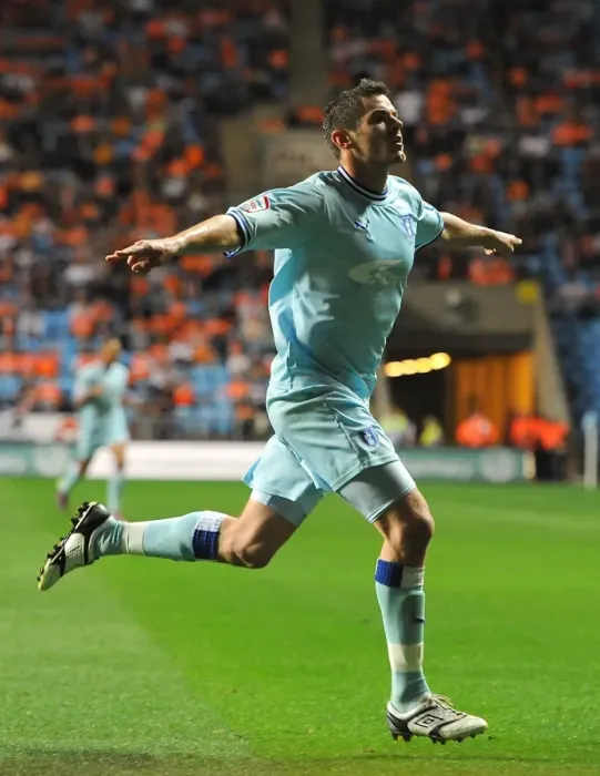 Framed Print : Coventry City's Lucas Jutkiewicz Scores Second Goal Against Blackpool in Npower Championship (27-09-2011, Ricoh Arena) Framed Print : Coventry City's Lucas Jutkiewicz Scores Second Goal Against Blackpool in Npower Championship (27-09-2011, Ricoh Arena)